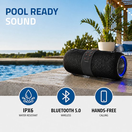Nedis Bluetooth-Speaker - Maximale batterijduur: 6.5 uur - Handheld Ontwerp - 40 W - Stereo - Ingebouwde microfoon - IPX6 - Koppelbaar - Zwart van Nedis — afbeelding 5