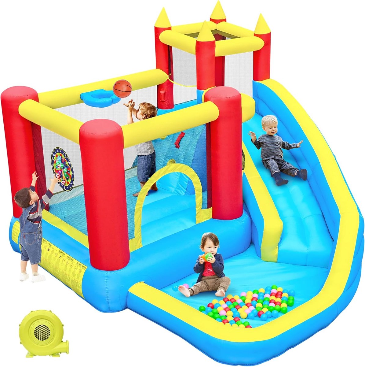 Springkasteel voor kinderen 274x310x218 cm - opblaasbaar met glijbaan - incl. ventilator - SnelShoppen