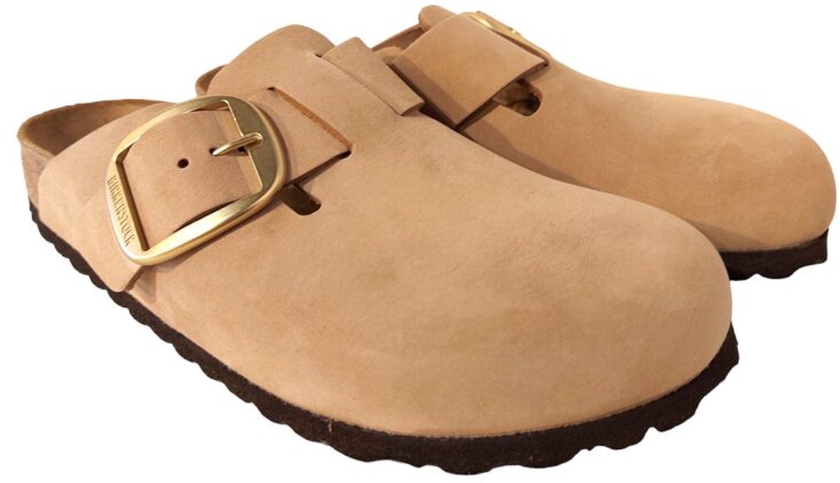 Birkenstock Slipper Boston Big Buckle 1028052 Sandcastle Nubuck Smal Beige
