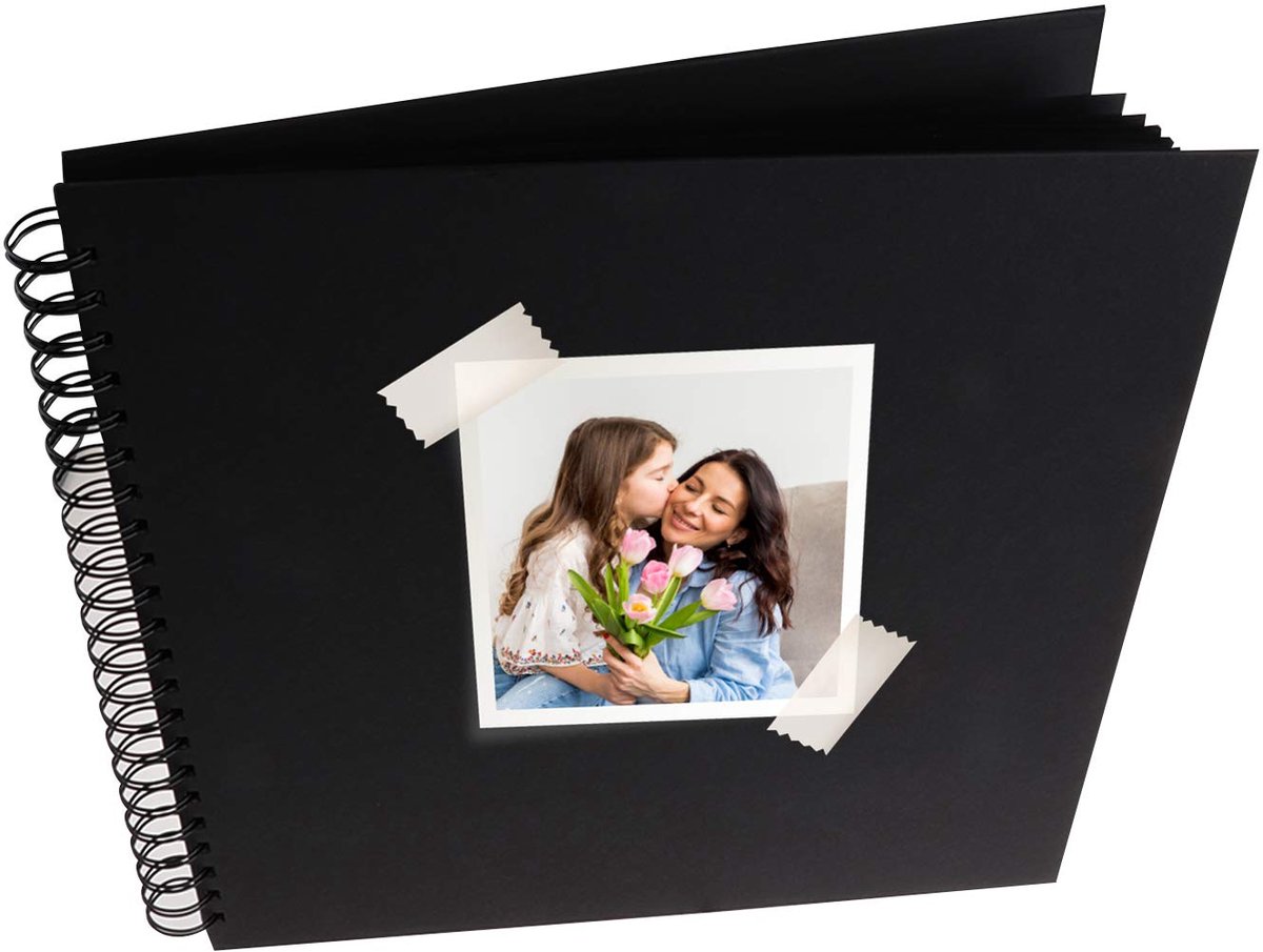 SnelShoppen - Scrapbooking-album 30 x 30 cm, spiraalgebonden met dikke omslag, 20 vierkante vellen, zwart karton deksel, creatief fotoalbum voor feest