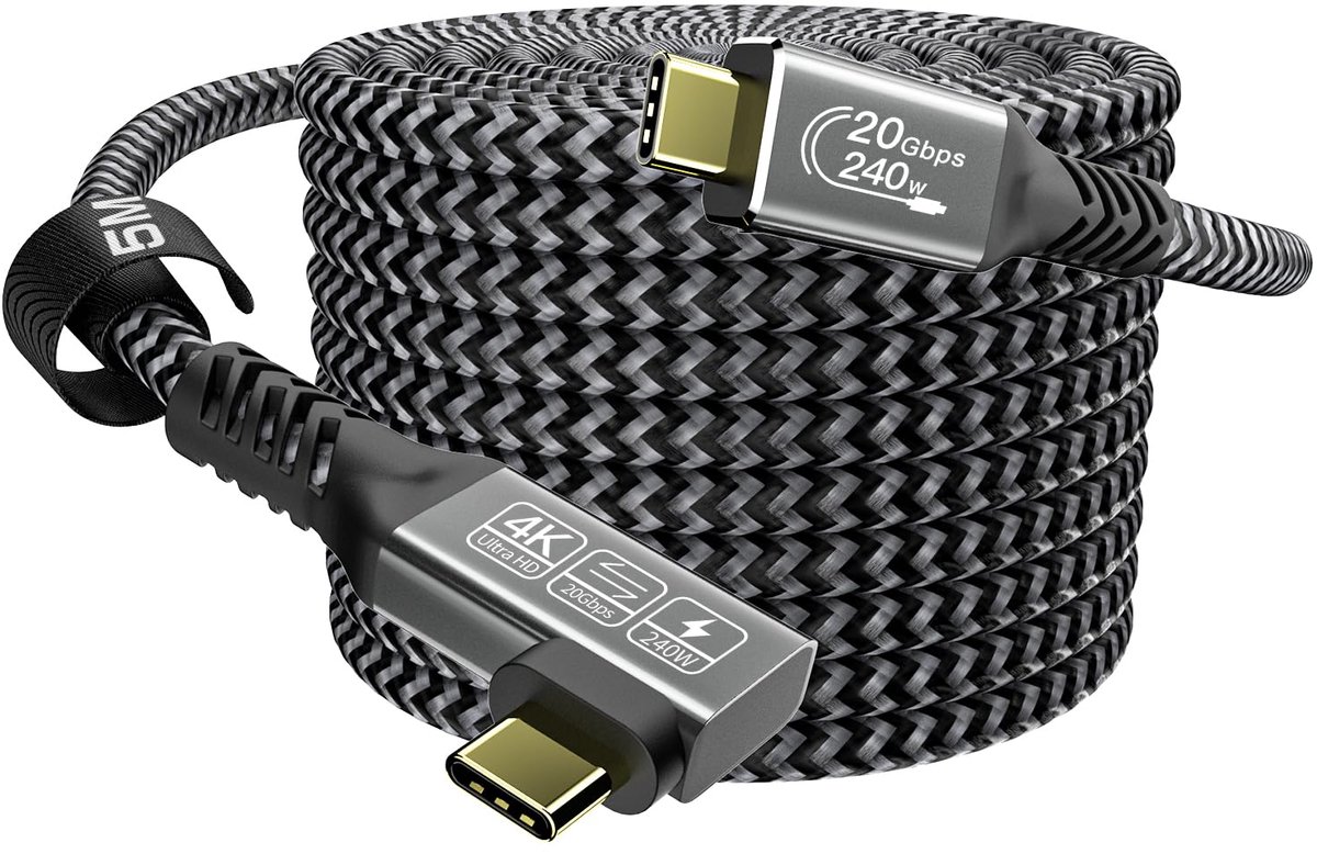 SnelShoppen - CAKOBLE USB C kabel 5m, 240W USB C 3.2 Gen2 kabel 20 Gbps, USB C Oplaadkabel voor Monitor 4K@60Hz, Thunderbolt 4 kabel voor snelle datat