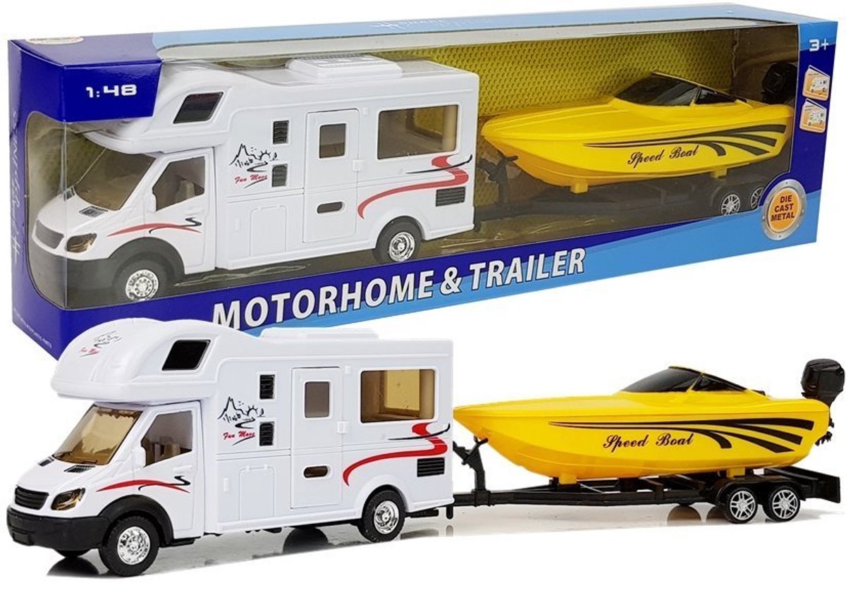 Wohnmobile met gele motorboot en 1:48 frictieaandrijving - UNI
