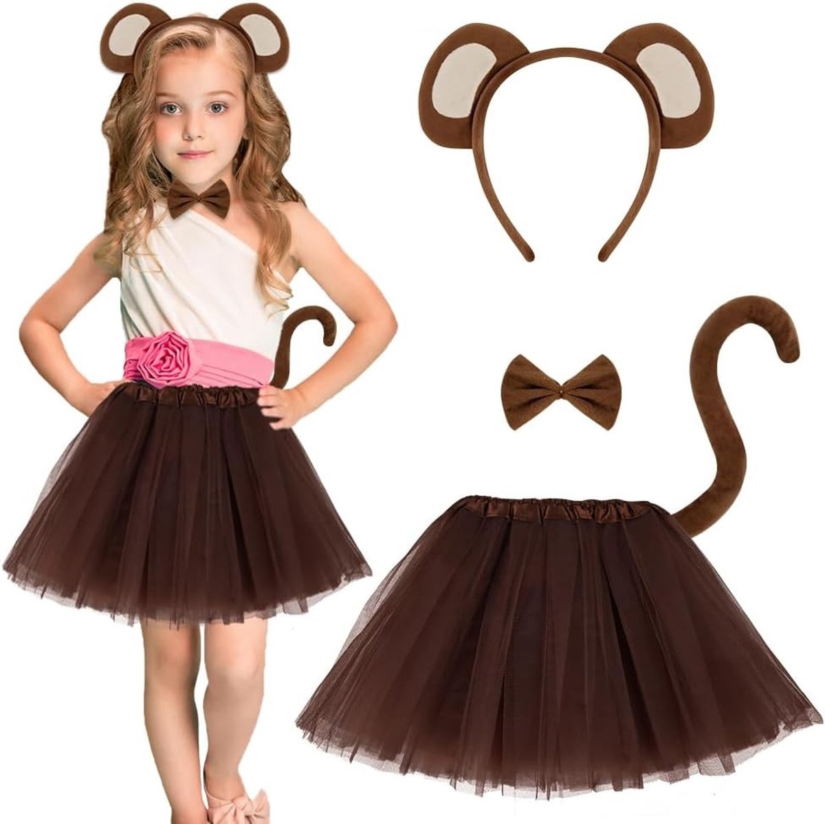 Leeuwenkostuum Accessoireset met Pluche Hoofdband, Staart, Neus en Handschoenen voor Halloween en Feestjes, Geschikt voor Kinderen en Volwassenen