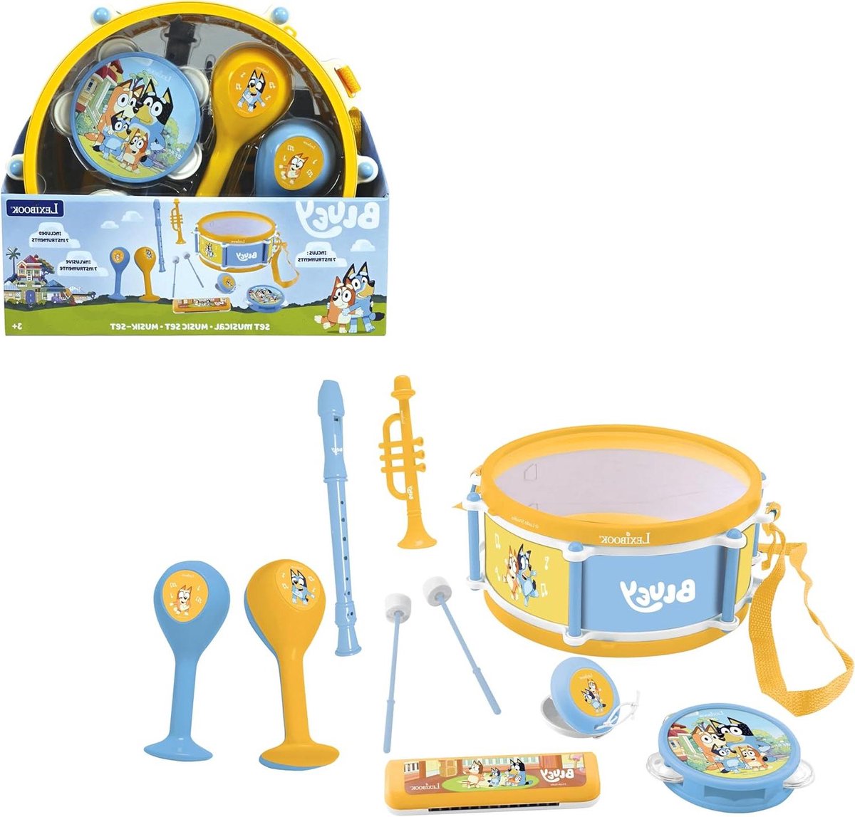Muziekset Kinderen - Instrumenten Set - Muzikale Ontdekking - 7 Verschillende Instrumenten - Klein - Blauw Geel