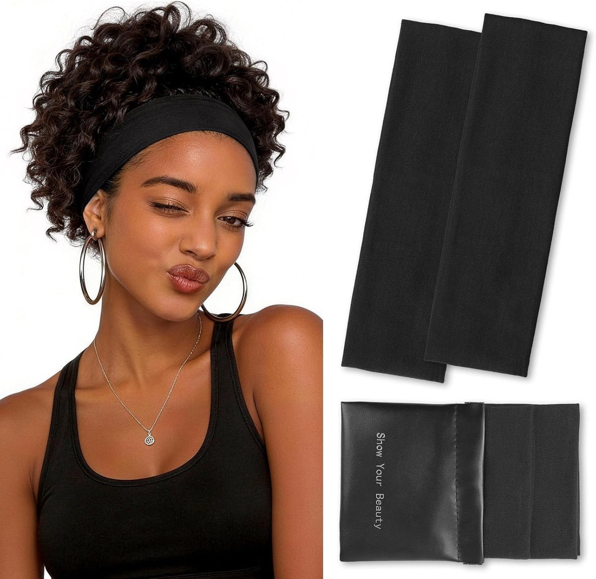 Set van 2 brede haarbanden voor mannen en vrouwen - niet-slip, zachte elastische sportbanden voor yoga, hardlopen, fitness en make-up, ideaal voor dagelijks gebruik