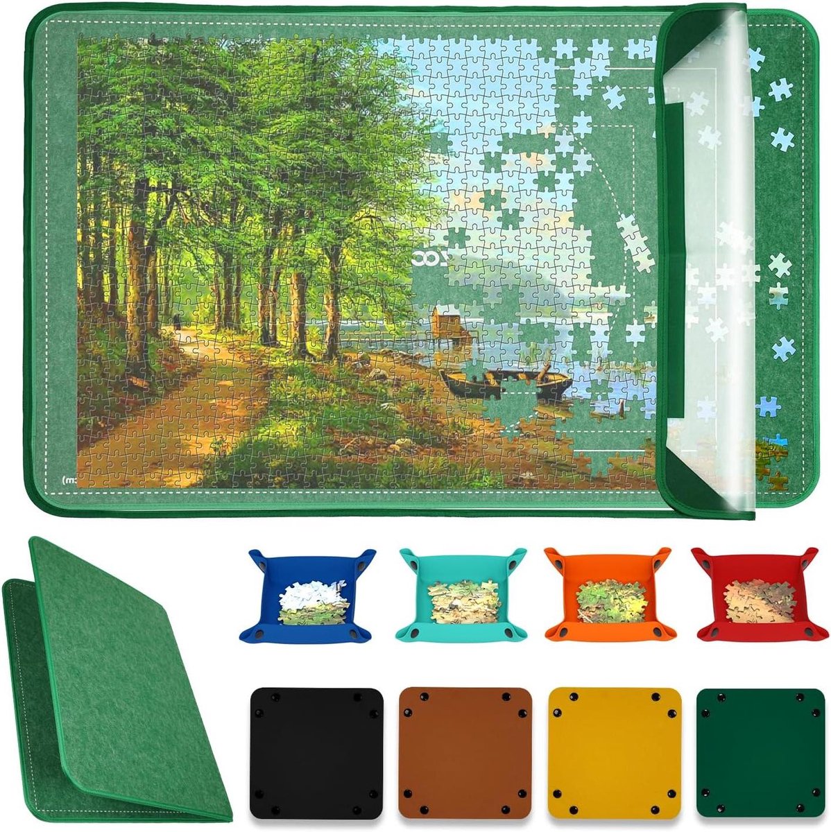 Puzzelbord Opberg - Puzzelmat Inklapbaar - Puzzels Maken - Met Sorteerladen - 95 x 65 cm - Groen