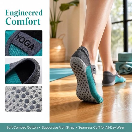 5-delige Antislip yogasokkenYogasokken - Sokken - Antislip Sokken - Barre Sokken, Siliconen Greep, Ademend Weefsel,Toepasselijke maten 35-39 - Katoen - Eén Maat - Geschikt voor yoga, pilates, fitness en thuisgebruik - Zwart,Groen, Paars, Rood, Grijs — afbeelding 4