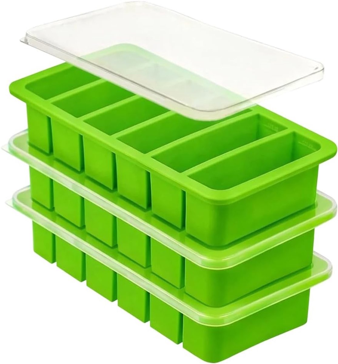 Set van 3 siliconen voedselcontainers voor bouillonblokjes, soep en sauzen - Perfect voor invriezen en porties van 120 ml per container (groen)