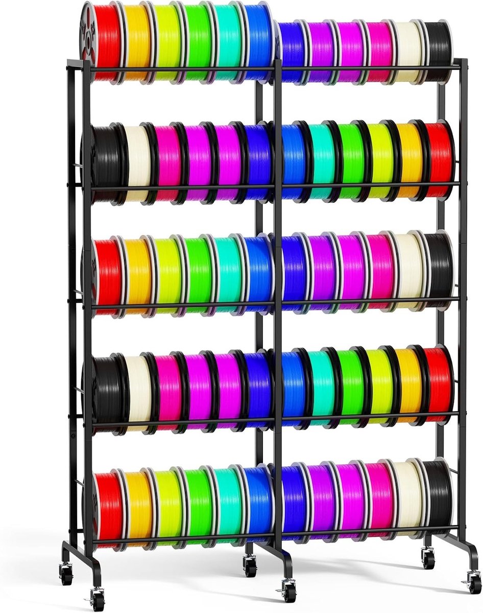 Filament Opbergrek - Spoel Houder - 3D Print Organisatie - Verrijdbaar en Stabiel - 4 Lagen - Zwart