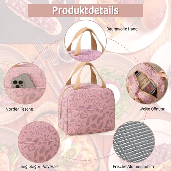 Mini-koeltas, klein, 6 liter, lunchtas voor dames en heren, geïsoleerde tas, lunchtas, warm en koud houden, draagbare lunchtas voor werk, lunch, school, kantoor, camping of reizen (roze) — afbeelding 3