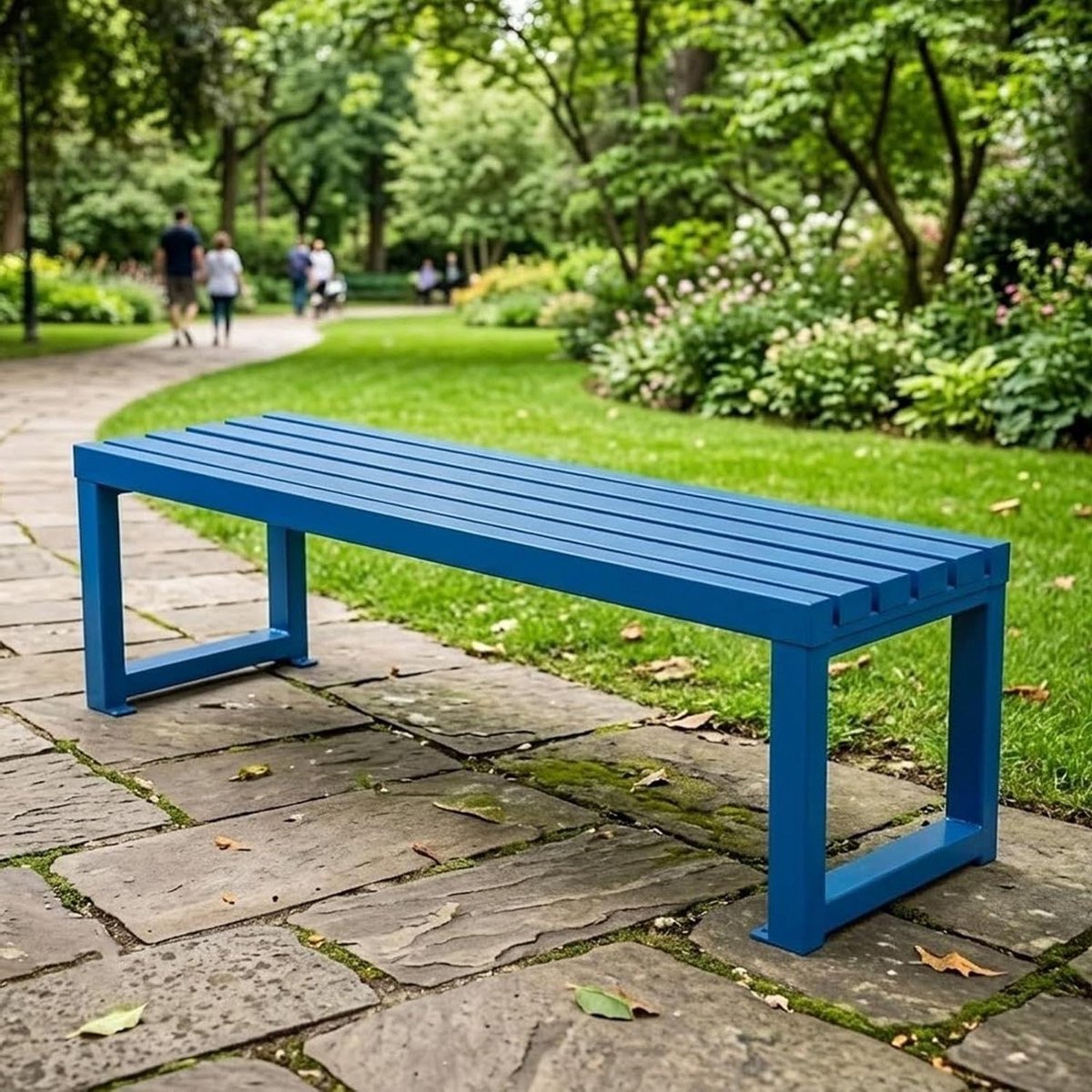 Buitenbank Metaal - Parkbank Tuinbank - Ontspannen Buiten - Weerbestendig Poedercoating - 100 cm - Blauw