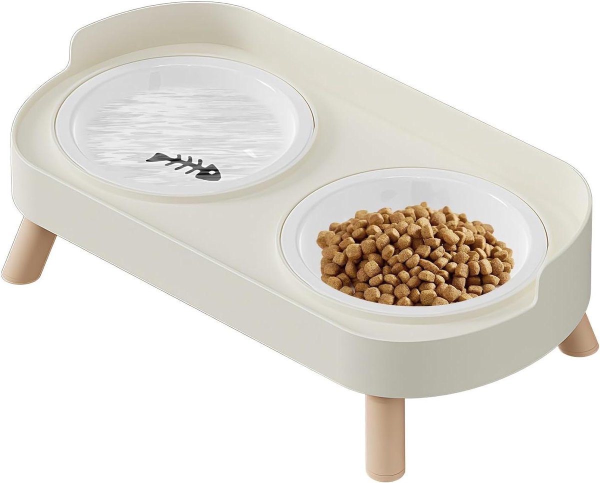 Verhoogde Hondenbak - Voerstation Huisdier - Comfortabel Voeren - Antislip Bodem - 34x17.5x6 cm - Wit