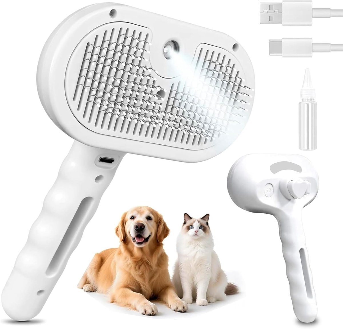 YAGXIG Kattenstoomborstel - Multifunctionele Sprayborstel - Geschikt voor katten en honden - Met massage-, verzorgings- en kamfunctie - Geschikt voor alle langharige en kortharige huisdieren - Wit