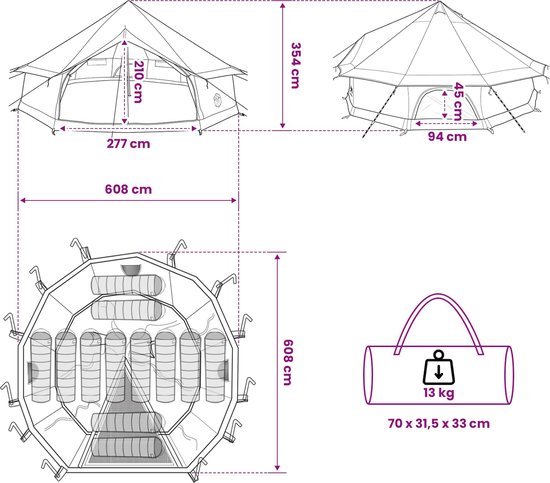 vidaXL - Tipi - Tent - 12-persoons - Bruin - Grijs - Polyester - en - Staal van Vidaxl — afbeelding 5