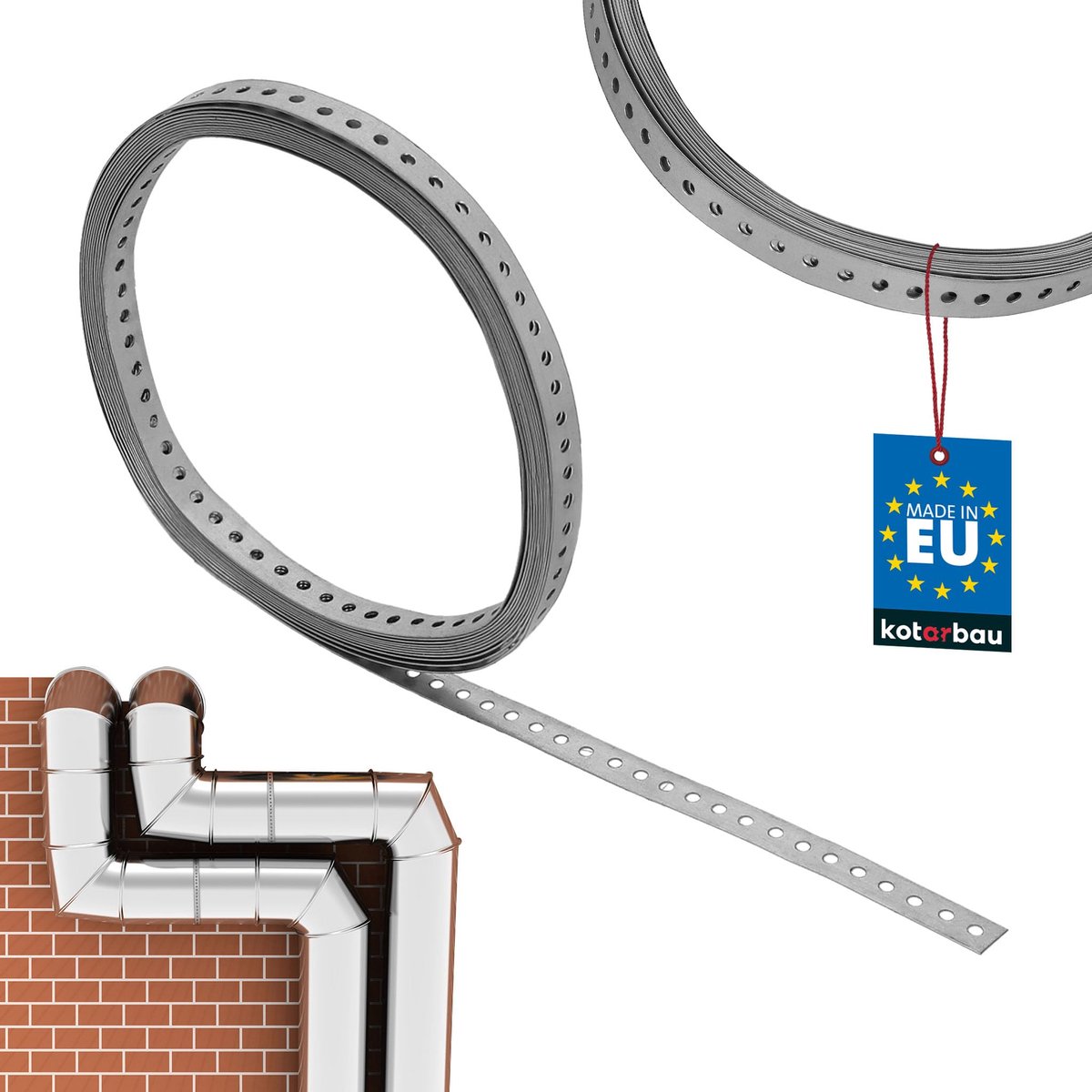 KOTARBAU® Gaatjesband - Bevestigingsband met Geperforeerde Gaten 20 x 1 mm - L: 10 m - Gegalvaniseerde Stalen Band - Verzinkte Bevestigingsband - Metalen Band met Gaten - voor Kabels - Buizen en Leidingen
