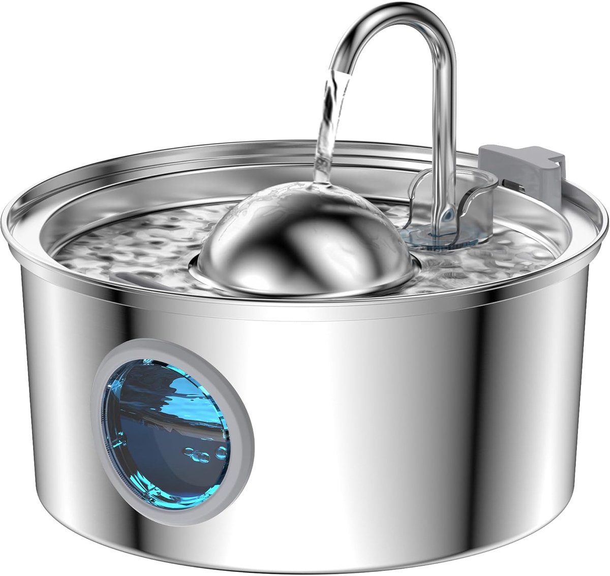 YAGXIG Kattenwaterfontein - Gemaakt van roestvrij staal - Capaciteit 3,2 liter (108 oz) - Met waterpeilvenster - Halfbolvormig ontwerp - Meervoudige filtratie, stille waterpomp, met kraan, zorgt voor stromend water