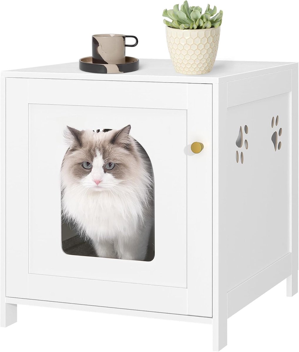 Hzuaneri kattenkast, Kattentoilet, Verborgen Kattenbakmeubel, Wit