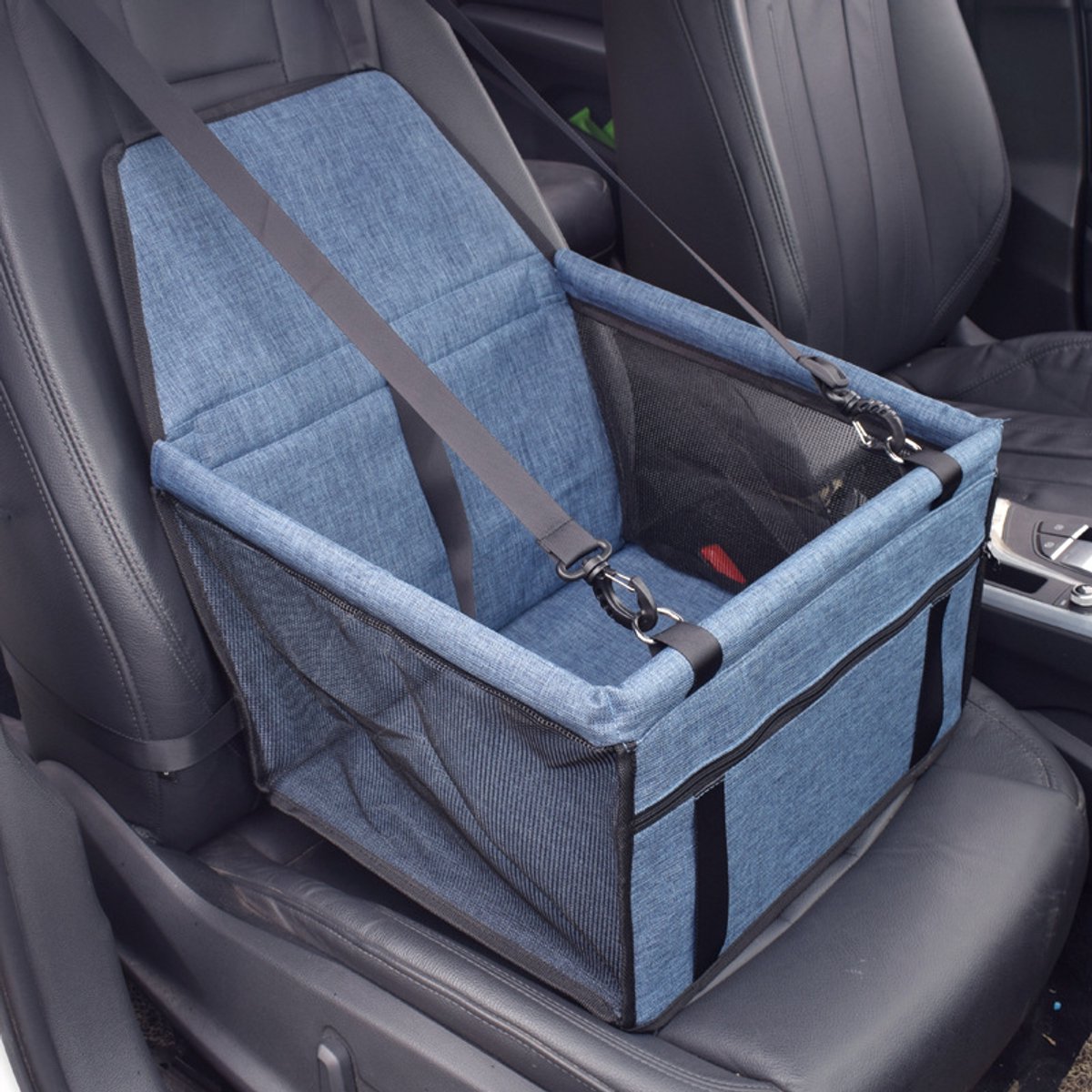 Honden Autostoel - Opvouwbaar Autostoel Hond - Wasbaar - Voorzien van verstelbare schouderbanden en bevestigingsriemen - Ademende draagtas voor huisdieren - Voor kleine tot middelgrote honden - 40 x 30 x 25 cm - Blauw