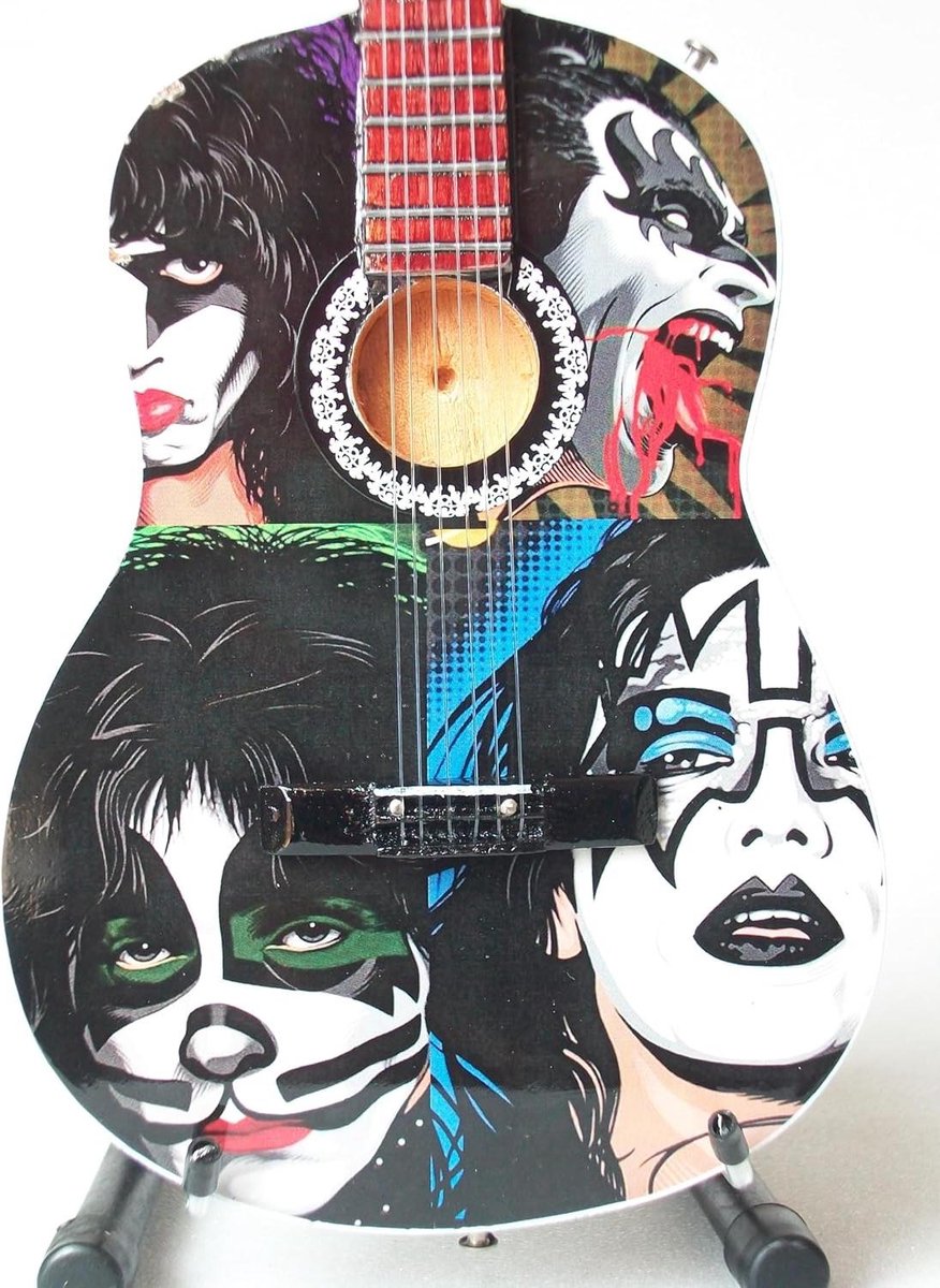 Miniatuur Gitaar - Decoratie Gitaar - Verzamelen - Met Bandtekening - 25 cm - Meerkleurig