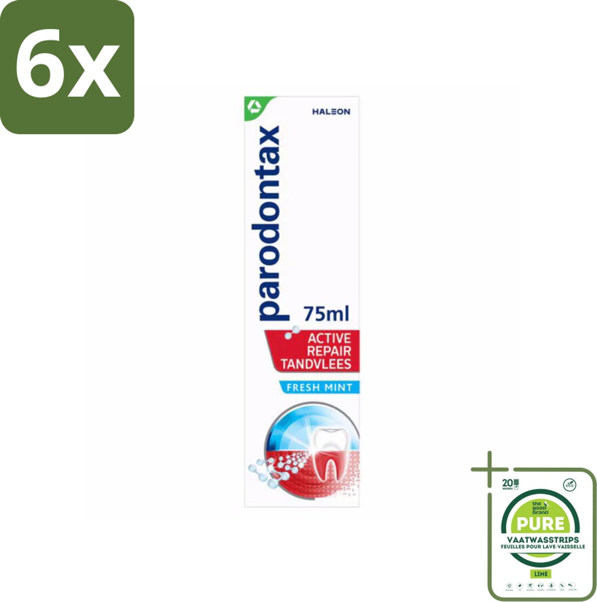 Parodontax – Tandpasta – Active Repair Fresh Mint – 75 ml - Voordeelverpakking - 6 stuks - Tandvlees herstellen - Tandplak verwijderen