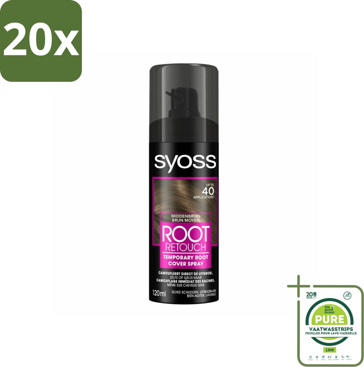 20 x SYOSS - Uitgroeispray Middenbruin - Directe Grijsdekking - Grootverpakking - Haarspray - Grijsdekking - Uitgroei Spray - Tijdelijke Haarverf - Haarverf Touch-up