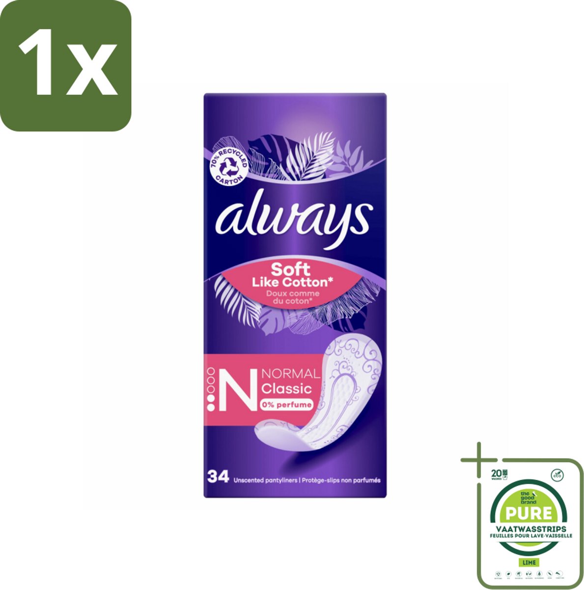 1 x Always – Inlegkruisjes – Discreet Normal – 34 stuks per verpakking - Inlegkruisjes - Inlegkruisje - Hygiëne - Afscheiding - Urineverlies