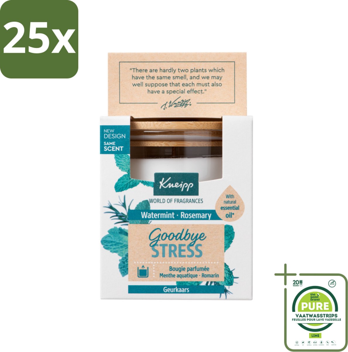 25 x Kneipp - Geurkaars - Goodbye Stress - Watermunt & Rozemarijn - 20 branduren - Grootverpakking - Geurkaars - Stress Verlichten - Ontspanning - Watermunt - Rozemarijn