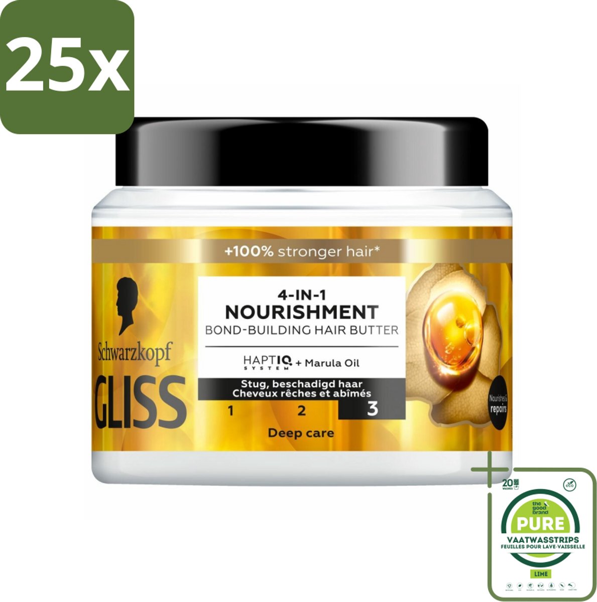 25 x Gliss - Haarmasker - 4in-1 Hair Butter - Voor Intensieve Herstelverzorging - 400 ml - Grootverpakking - Haar Masker - Haar Herstel - Droog Haar - Beschadigd Haar - Glans