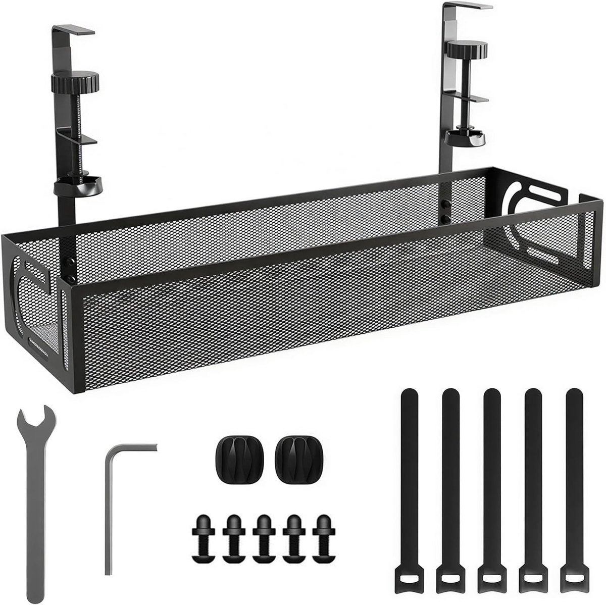 Kabelbeheer lade voor bureau, kabelhouder onder het bureau, zonder boren, metalen rooster, kabelorganizer voor een opgeruimde werkplek thuis en op kantoor
