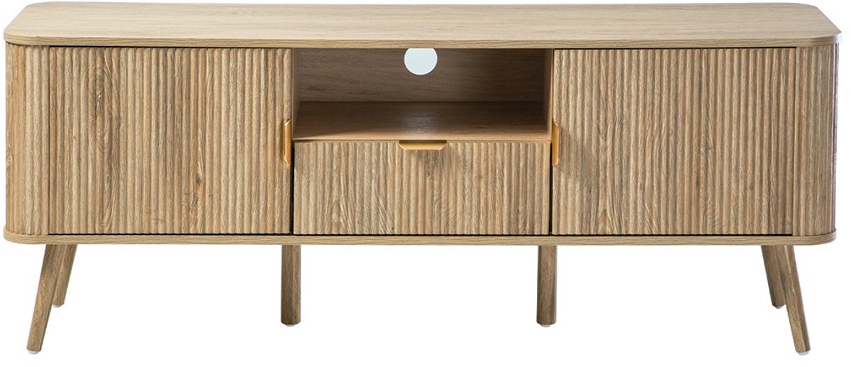 CALICOSY - TV-meubel 2 deuren 1 lade fronten met afgerond lamellen-effect L140 cm - MAHO