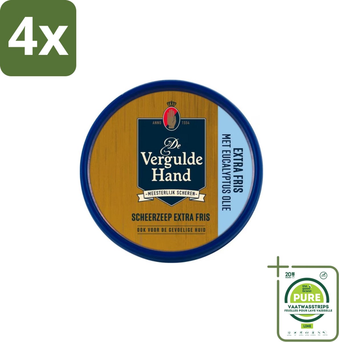 Vergulde Hand - Scheerzeeptablet - Extra Fris - 75 gr - Voordeelverpakking - 4 stuks - Scheerzeeptablet - Eucalyptusolie