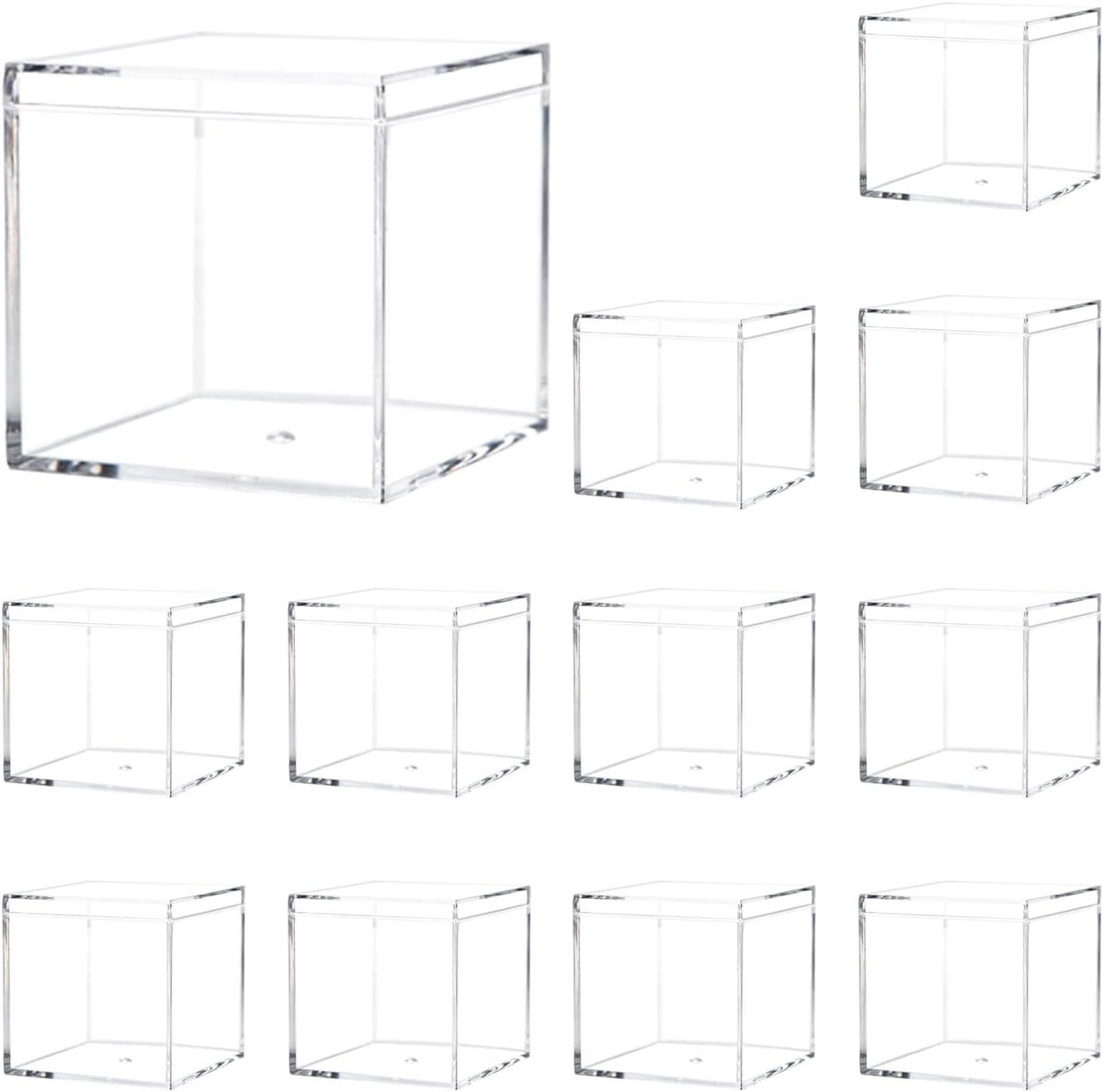 Set van 12 heldere acryl opbergdozen met deksel 5.5x5.5x5.5cm voor snoep, sieraden en make-up opslag