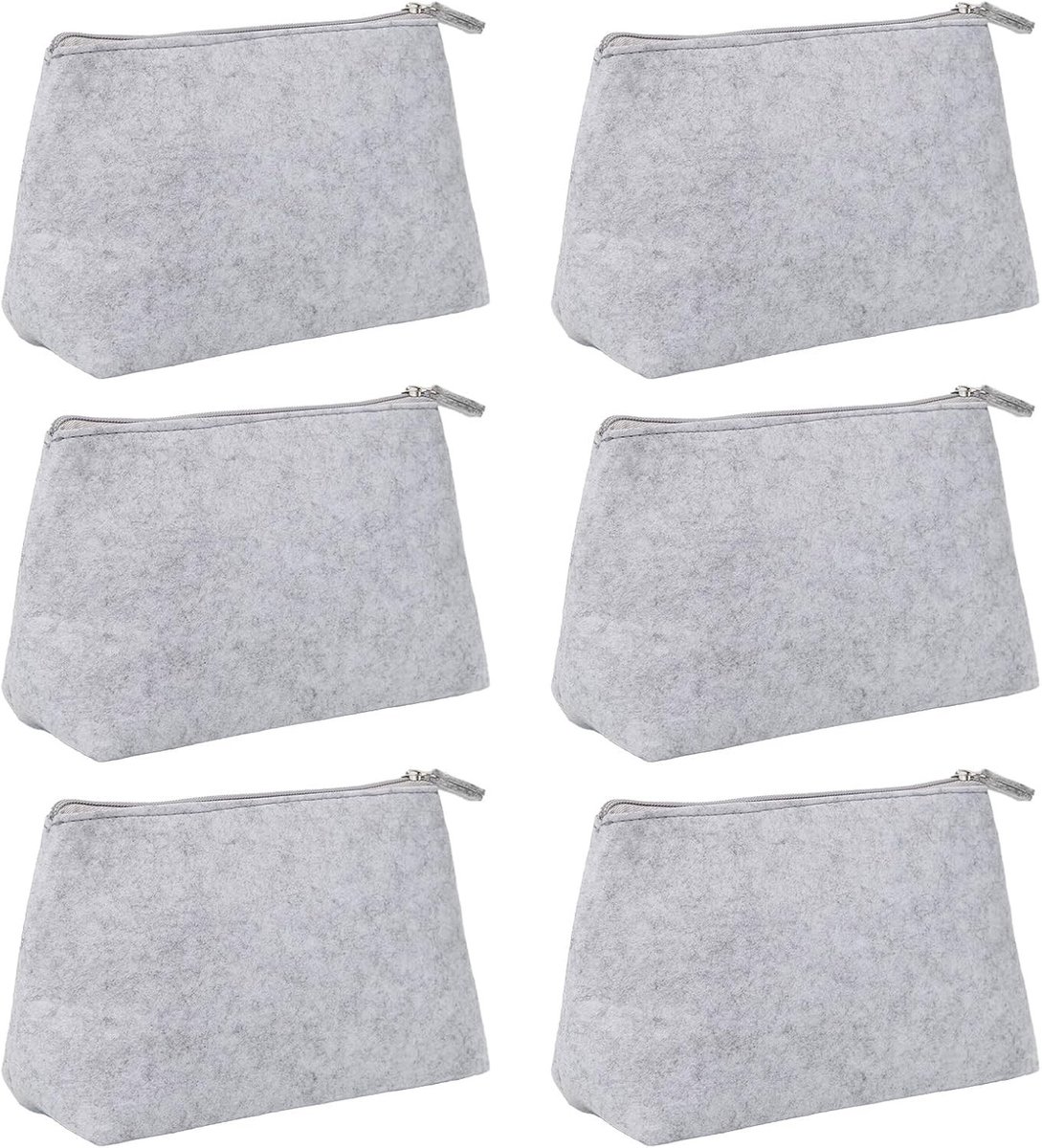 Set van 6 Vilt Make-up Tassen 24×15×9cm Reisaccessoires voor Dames en Heren, Draagbare Tas met Rits voor Make-up, Sieraden en Kantoorbenodigdheden