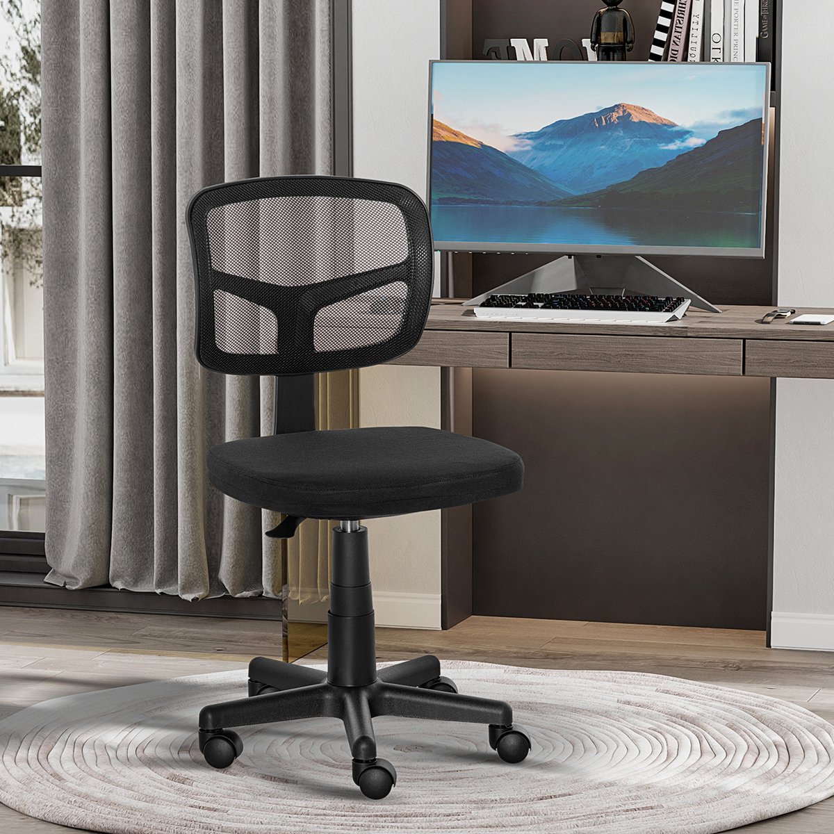 Bureaustoel-ergonomische bureaustoel - in hoogte verstelbare draaistoel - ruimtebesparend-zwart thumbnail 3