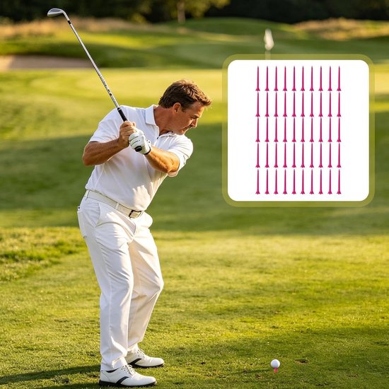 Golftees Kunststof - Baltraininghouder set - Golf Oefenen - Breukbestendige tees - 50 stuks - Felroze — afbeelding 4