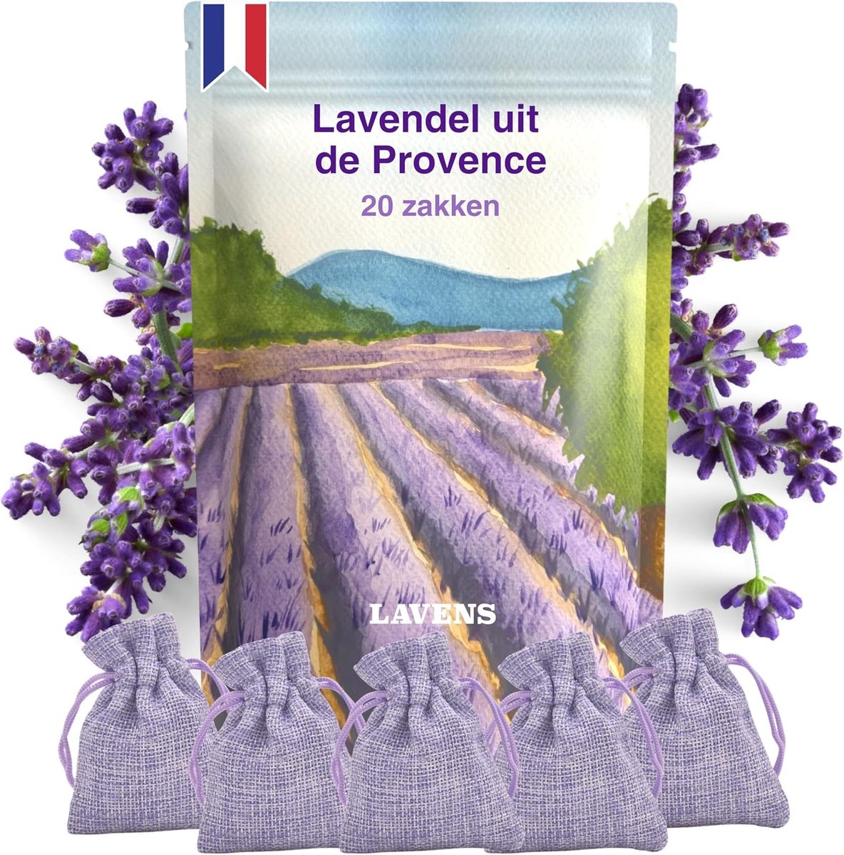 Lavendelparfum Zakjes - Jute - 20 Zakjes Premium - Gedroogde Lavendel uit de Provence - Voor Kledingkasten en Linnengoed