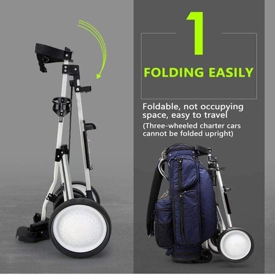 Golftrolley 3 Wiel - Golfkar Pushcart - Golfen Baan - In Twee Stappen Inklapbaar - 88 cm x 44 cm — afbeelding 2