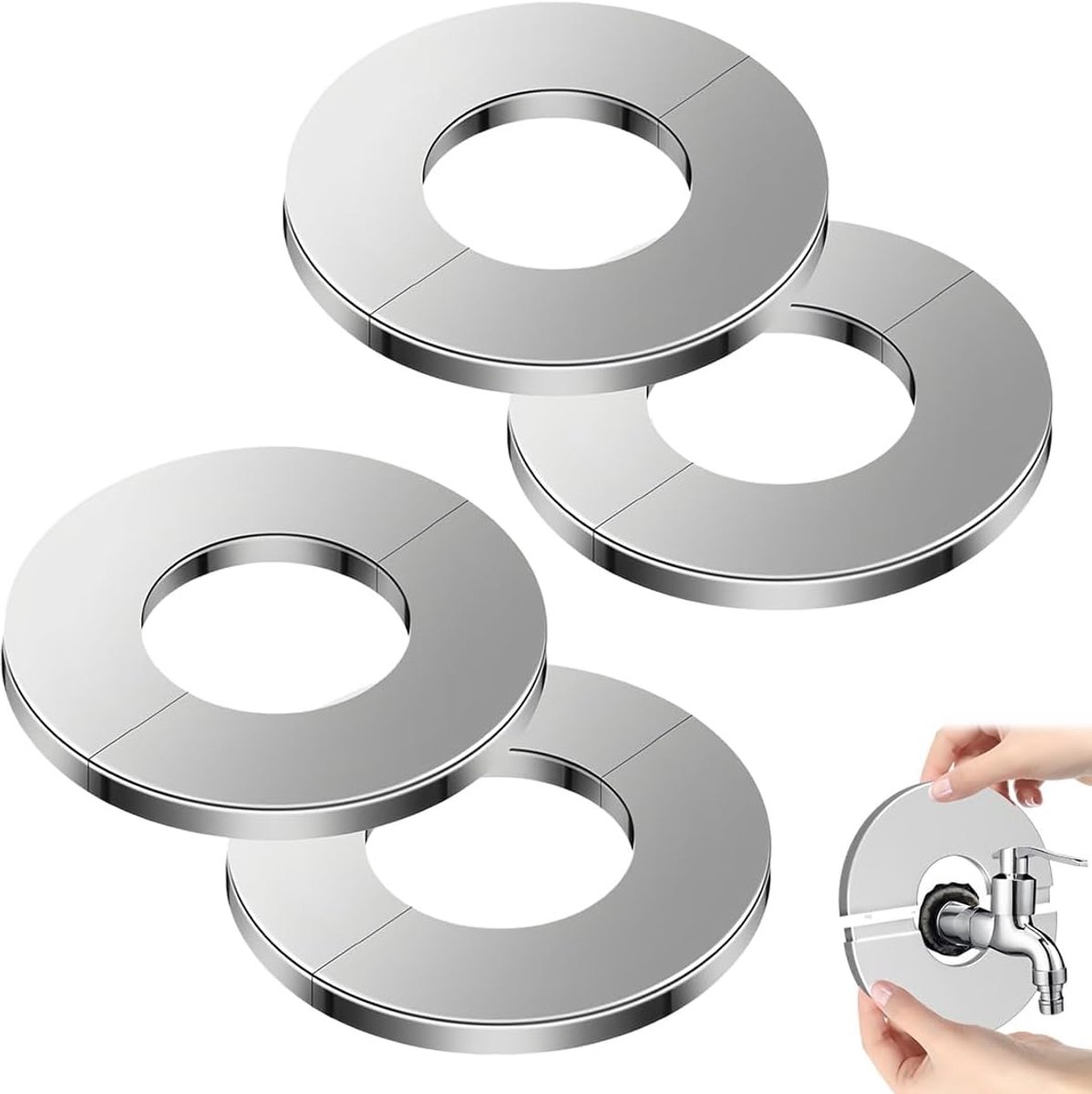 SnelShoppen - 4 Stuks Kraanrozetten 17mm voor Hoge Gaten Waterkraan, RVS, Bescherming voor Leidingen en Kranen, Modern Design, Roestvrij en Corrosiebe
