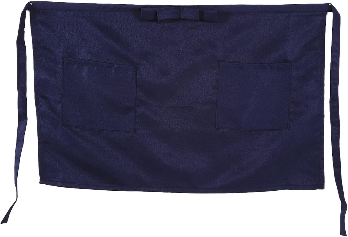 SnelShoppen - Tailleschort met 2 Zakken, Halve Lengte 7 Effen Kleuren Unisex Schort van Polyester en Katoen voor Ober en Serveerster in Marineblauw