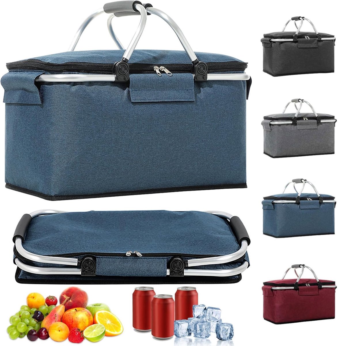 SnelShoppen - Grote Winkelmand, Koeltas, Waterdichte Geïsoleerde Winkelmand met Steun, 2 Handvatten voor Staan, Perfect voor Camping, Tuin en Boodscha