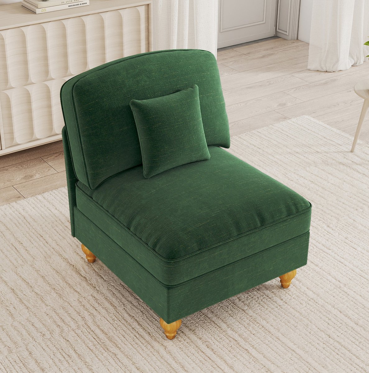 FloraGrace Bankje 1-Zits 78 x 83,5 x 93 Cm - Zonder Armleuningen Met Kussen En Afneembare Rok - Voor Woonkamer - Chenille - Groen
