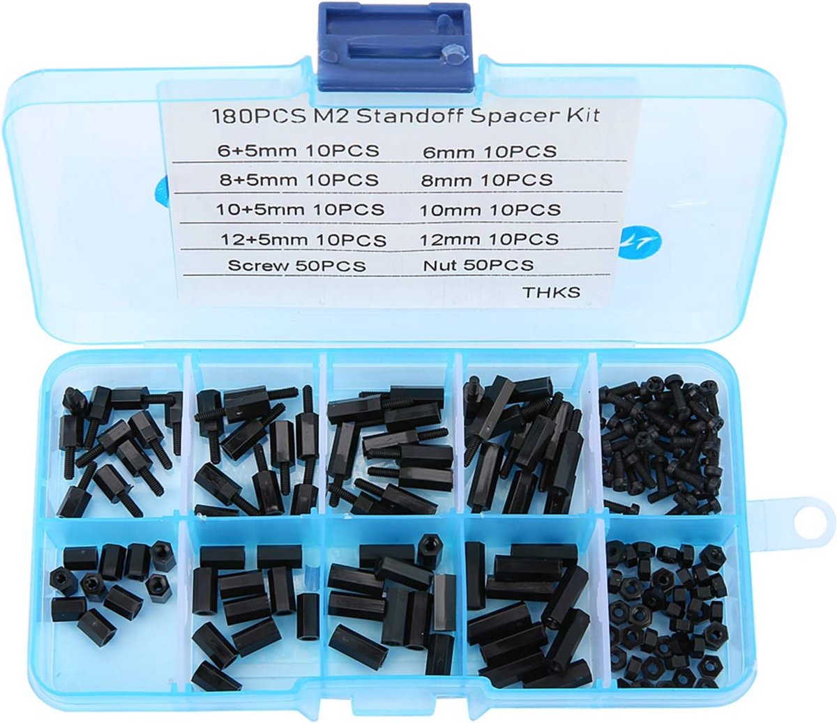 SnelShoppen - 180 Stuks Nylon Standoffs Schroeven Moeren met Opbergdoos voor Elektronica en Hobbygebruik - Duurzaam, Isolerend, Multifunctioneel