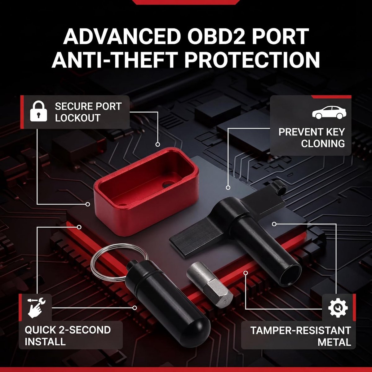 SnelShoppen - OBD2 Poort Slot Metaal Anti Diefstal Beveiliging voor Auto's, SUV's, Vrachtwagens met Speciale Verwijder Tool - Eenvoudige Installatie e