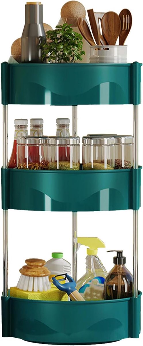 SnelShoppen - Roterend Kruidenrek 55 x 28 cm Drie Lagen Kruidenplanken Draaitafel Kruidenorganizer voor Keuken, Kast, Voorraadkast (Groen)