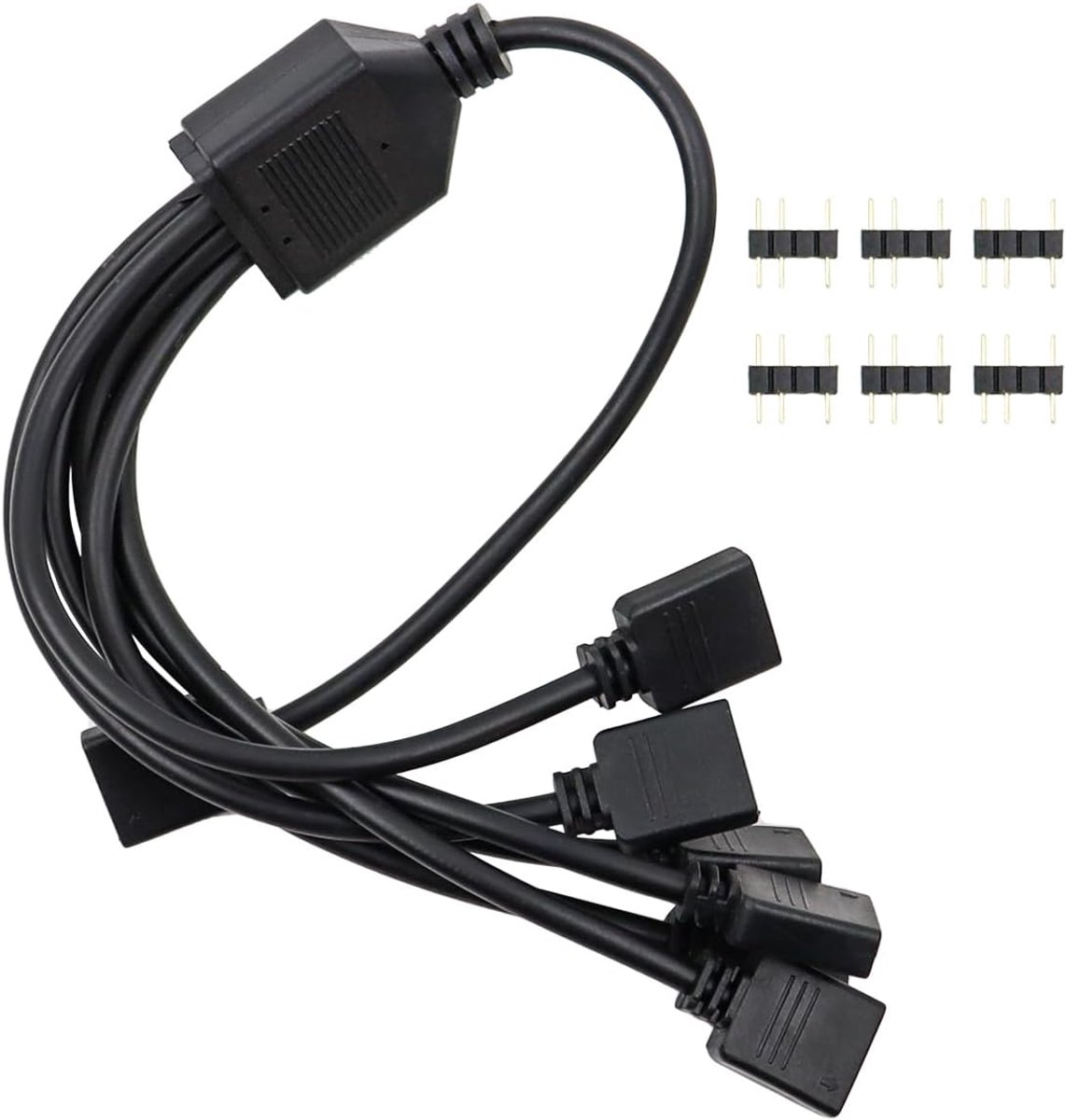 SnelShoppen - RGB Splitter Verlengkabel 1 Naar 6 Y-vormige Verbinder Kabel voor Stripverlichting - Zwart, 5V 3-pins ARGB, Soft PVC, 7 Delig