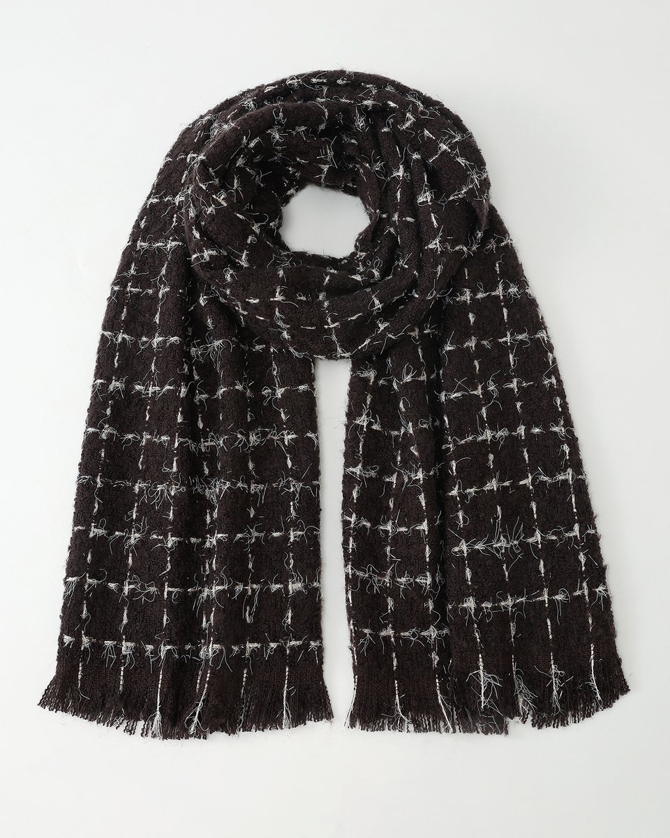 Nouka - Dikke Winter Sjaal - Zwart - met Subtiele Ruit en Glitter - Herfst Kleuren - Cadeau voor Vrouwen - 50 x 180 cm
