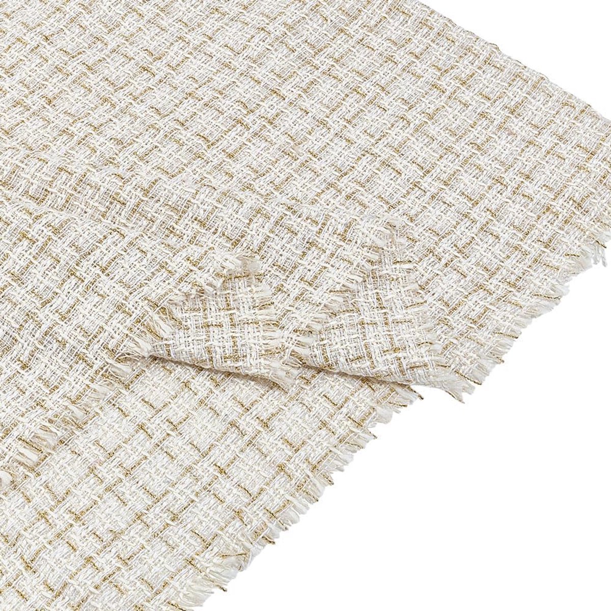 Tweedstof 152 x 48 cm - Metallic geweven - Witte basis met gouddraad - Perfect voor bruiloften - ShopVlot