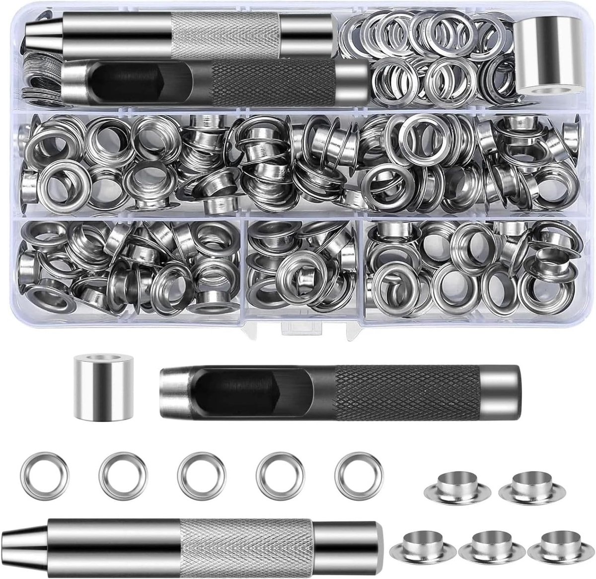 Ooggereedschapsset - Zilver - 10 mm - Metalen Ogen en Perforator voor Dekzeil, Leer en Stof