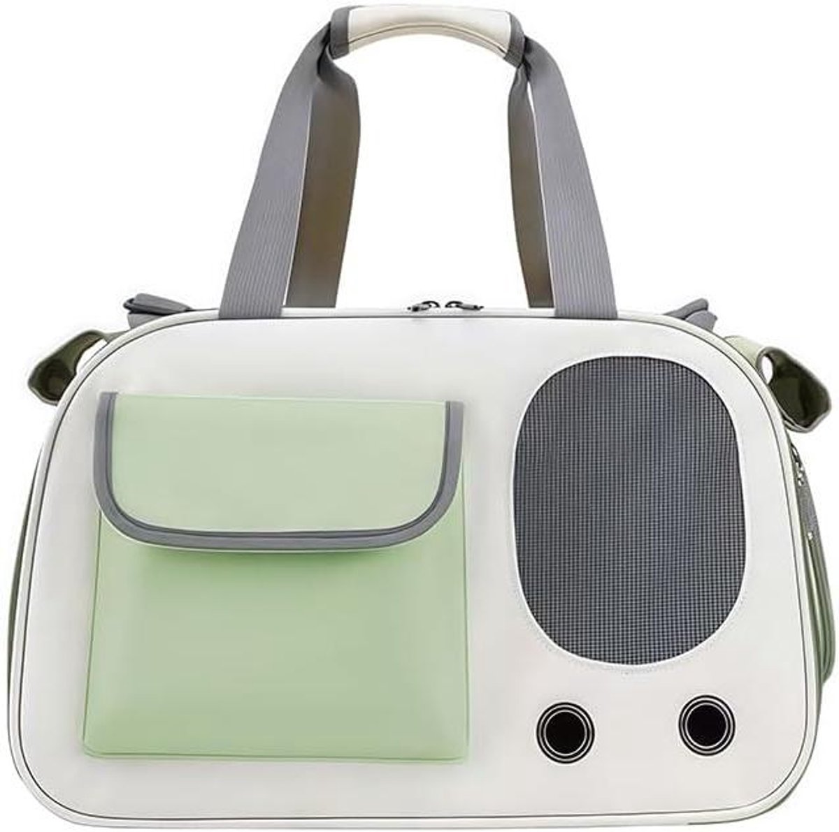 Huisdier Reistas - Draagtas Kat Hond - Veilig Vervoeren - Vormvast Stalen Frame - Tot 5 kg - Beige/Groen