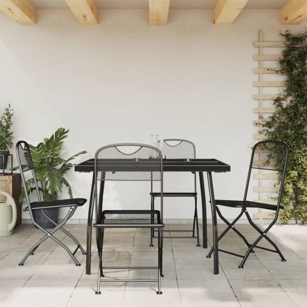 Tuin Dining Set - Buitenmeubels Dineren - Buiten Eten - Mesh Ontwerp - 5 Delig - Antraciet